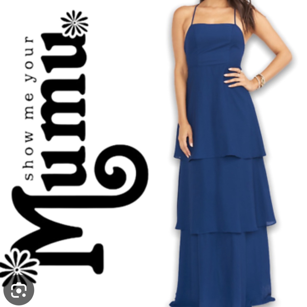 Show Me Your MuMu Blue Tiered Halter Gown